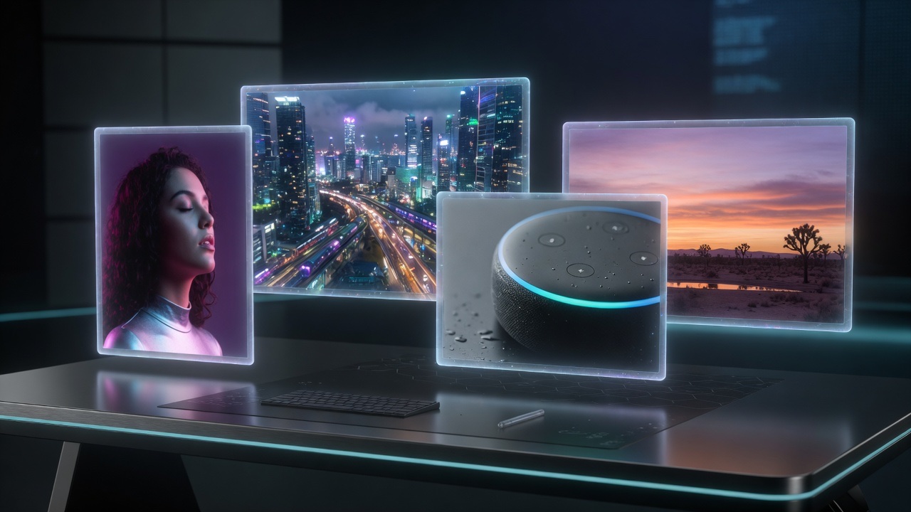 Multi-panel creative workspace representing flexible credit-based video workflows