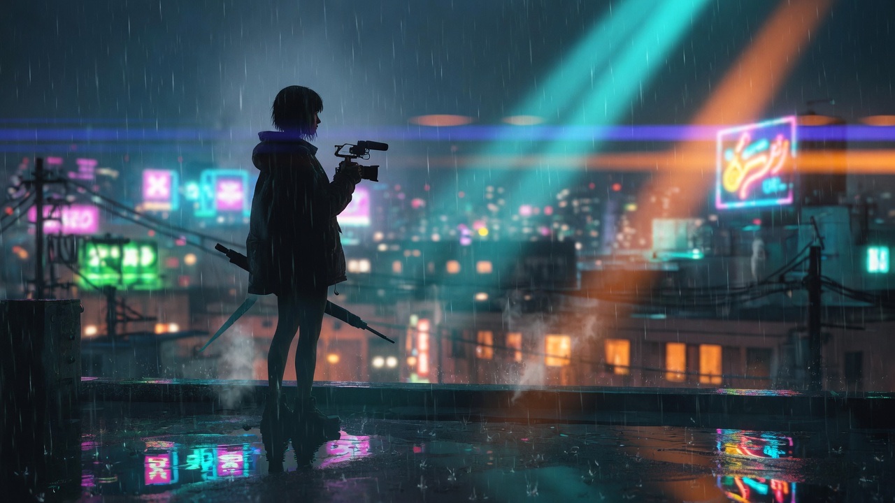 Cinematic neon rooftop scene representing Muse Video style generation